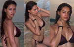 Disha Patani flaunts ample cleavage in a bold Maroon bikini; hot beach photos go viral